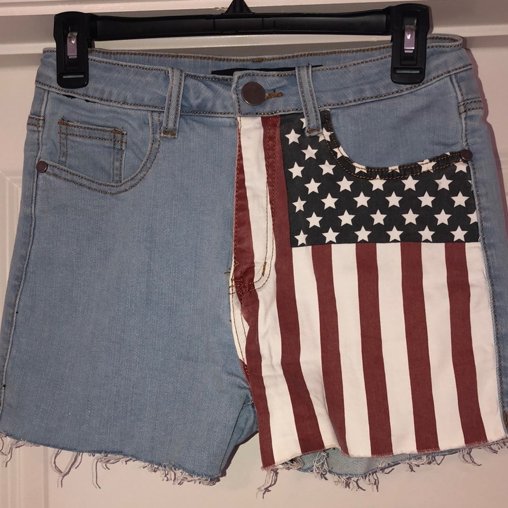 High rise American flag denim shorts